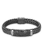 John Hardy Black Rhodium Silver Classic Chain Men's Black Sapphire Pave Link Bracelet