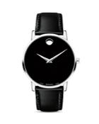 Movado Museum Classic Black Leather Strap Watch, 40mm