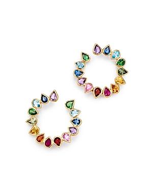 Shebee 14k Yellow Gold Multicolor Sapphire & Mixed Gemstone Circle Loop Earrings