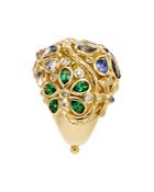 Temple St. Clair 18k Yellow Gold Flower Serpent Ring With Royal Blue Moonstone, Blue Sapphire, Tsavorite, Pink Tourmaline And Diamonds