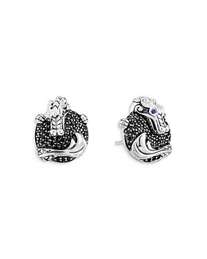 John Hardy Sterling Silver Legends Naga Stud Earrings With Black Sapphire, Black Spinel & Blue Sapphire