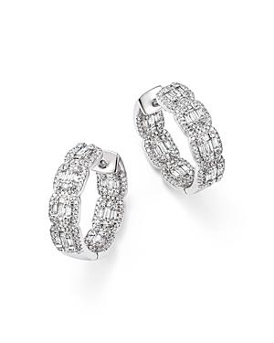 Bloomingdale's Diamond Round & Baguette Hoop Earrings In 14k White Gold, 2.0 Ct. T.w. - 100% Exclusive