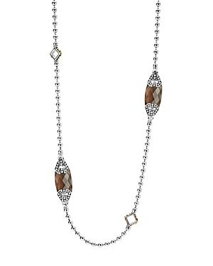 Lagos 18k Gold And Sterling Silver Caviar Color Station Necklace With Smoky Quartz, 34