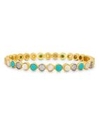 Freida Rothman Coastal Pave, Mother Of Pearl & Turquoise Disc Bangle Bracelet In Two Tone Sterling Silver