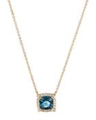 David Yurman Petite Chatelaine Pave Bezel Pendant Necklace In 18k Yellow Gold With Hampton Blue Topaz, 18