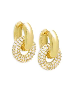 Adinas Jewels Pave Double Link Hoop Earrings In 14k Gold Plated Sterling Silver