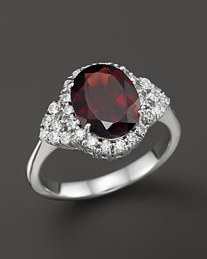 Garnet And Diamond Ring In 14k White Gold - 100% Exclusive