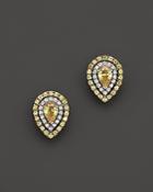 Yellow And White Diamond Pear Shaped Stud Earrings In 18k White And Yellow Gold