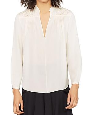 Halston Heritage Long-sleeve Floral-embroidered Top