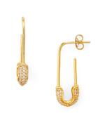 Aqua Cubic Zirconia Safety Pin Hoop Earrings In 18k Gold-plated Sterling Silver - 100% Exclusive