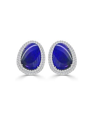 Amrapali Jewels Opal & Diamond Stud Earrings In 18k White Gold