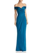 Bariano Off-the-shoulder Draped Gown