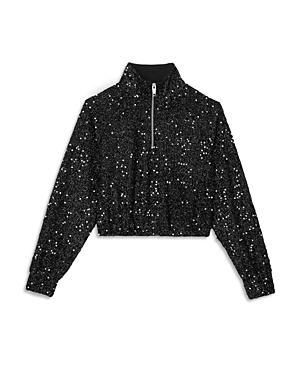 The Kooples Sequined Half Zip Crop Sweatshirt