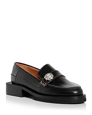 Ganni Women's Jewel Embellished Moc Toe Loafers