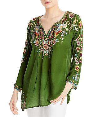 Johnny Was Sunflower Embroidered Tie Neck Top