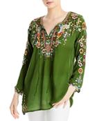 Johnny Was Sunflower Embroidered Tie Neck Top