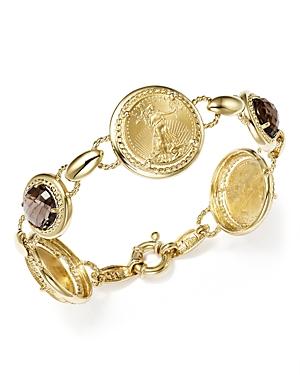 Smoky Quartz Coin Bracelet In 14k Yellow Gold