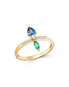 Bloomingdale's Blue Sapphire, Emerald & Diamond Statement Ring In 14k Yellow Gold - 100% Exclusive