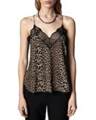 Zadig & Voltaire Christy Leopard Print Lace Trim Camisole