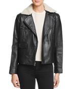 Cole Haan Shearling Collar Leather Moto Jacket