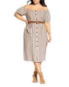 City Chic Plus Belted Off-the-shoulder Striped Dress