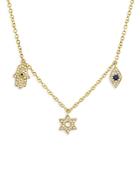 Moon & Meadow 14k Yellow Gold Diamond & Blue Sapphire Spiritual Charm Necklace, 18 - 100% Exclusive