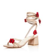 Raye Cassia Flower Embellished Ankle Wrap Block Heel Sandals