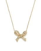 Diamond Bow Pendant Necklace In 14k Yellow Gold; .20 Ct. T.w.
