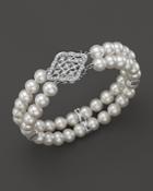 Cultured Freshwater Pearl Bracelet With Diamonds In 14k White Gold, 7mm