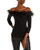 Milly Feather Trim Off-the-shoulder Top