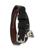 Alexander Mcqueen Croc Embossed Leather Double Wrap Skull Bracelet