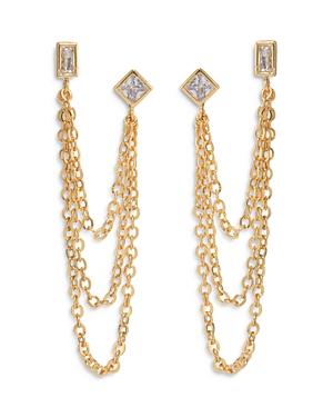 Luv Aj Baguette Crystal Double Stud Cascading Chain Drop Earrings In Gold Tone