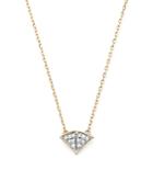 Adina Reyter Sterling Silver And 14k Yellow Gold Tiny Pave Diamond Fan Pendant Necklace, 15