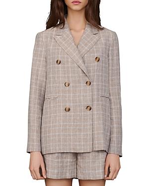 Maje Vitrus Plaid Double Breasted Blazer