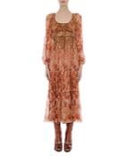 Alberta Ferretti Floral Print Silk Midi Corset Dress
