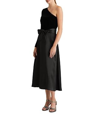 Lauren Ralph Lauren Satin Charmeuse & Velvet Asymmetric Midi Dress