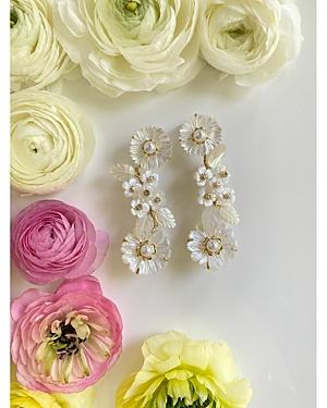 Nicola Bathie Pave & Mother Of Pearl Flower Chandelier Earrings In 14k Gold Plated