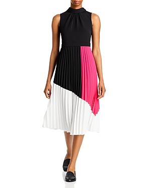 Karl Lagerfeld Paris Pleated Color Block Midi Dress