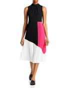 Karl Lagerfeld Paris Pleated Color Block Midi Dress
