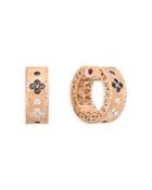 Roberto Coin 18k Rose Gold Venetian Princess Black & White Diamond Flower Huggie Hoop Earrings