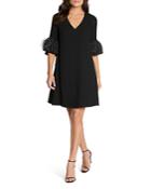 Aidan Mattox Faux Feather Trim Trapeze Dress