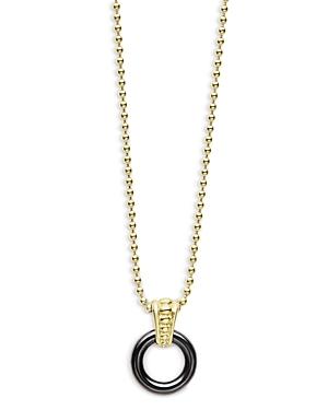 Lagos 18k Yellow Gold Black Caviar Black Ceramic 9mm Circle Pendant Necklace, 18 - 100% Exclusive