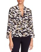 Kenneth Cole Printed Faux-wrap Top