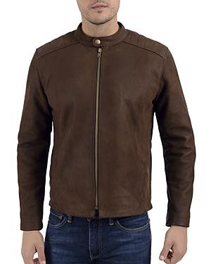 Frye Regular Fit Band Collar Leather Jacket