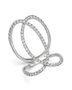 Diamond Crossover Statement Ring In 14k White Gold, .75 Ct. T.w.