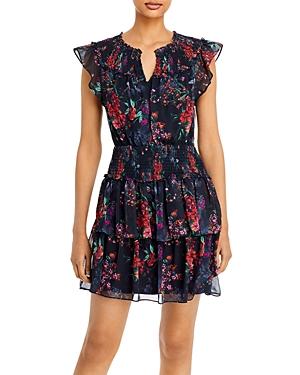 Bcbgmaxazria Smocked Flutter Sleeve Floral Print Dress