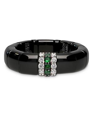 Roberto Demeglio 18k White Gold & Black Ceramic Ring With Diamonds & Tsavorites