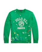 Polo Ralph Lauren Cotton Blend Fleece Paint Splattered Logo Print Crewneck Sweatshirt