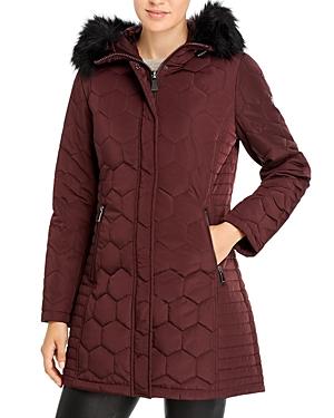 Calvin Klein Faux Fur Trim Hooded Quilted Coat
