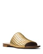 Michael Kors Collection Byrne Metallic Leather Woven Slide Sandals